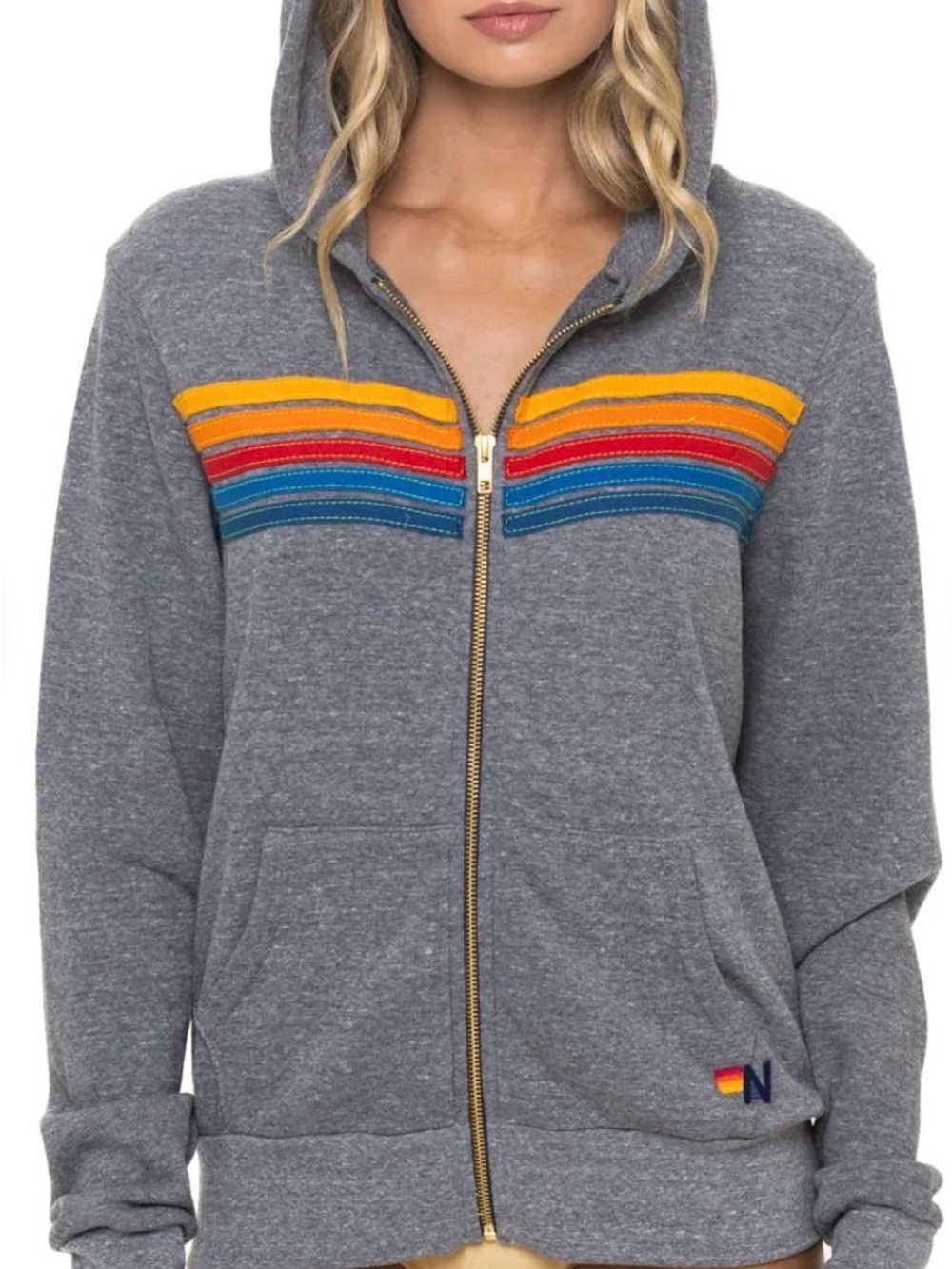 Aviator Nation: 5 STRIPE HOODIE - HEATHER GREY